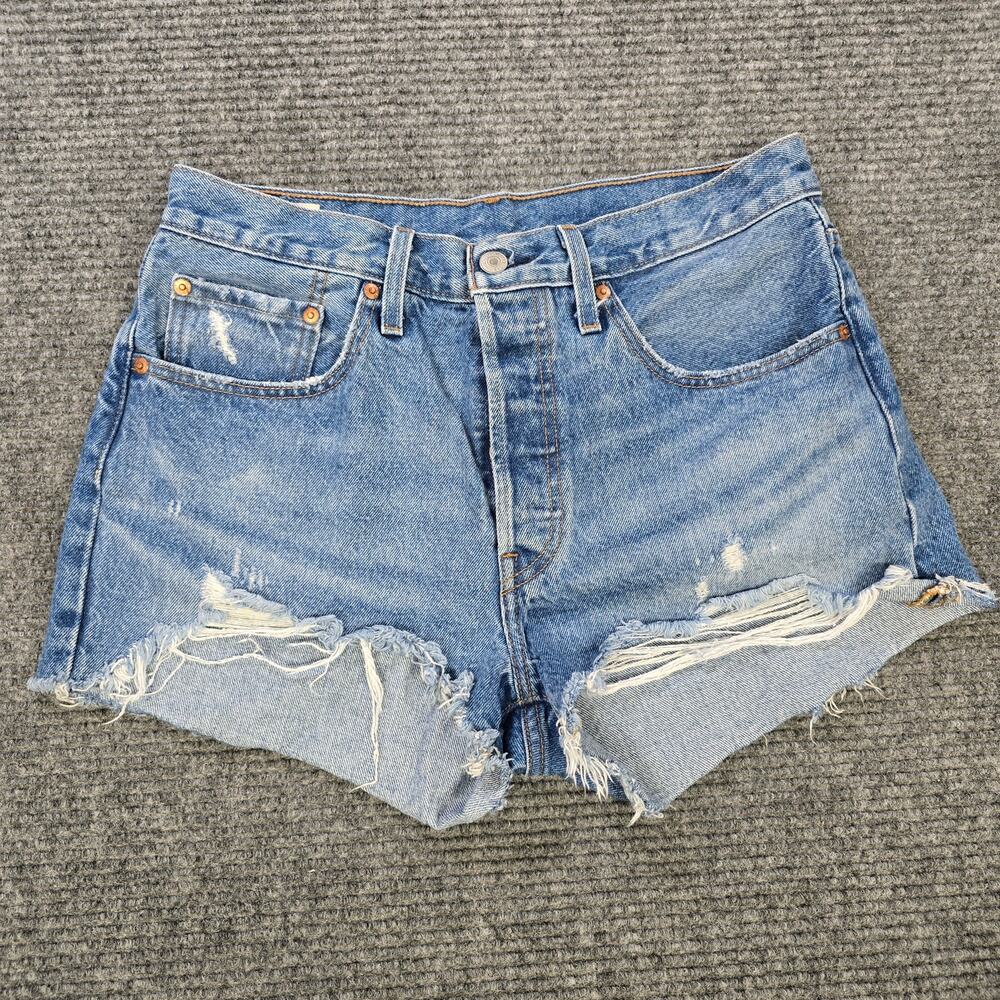 Levi's 501 Shorts Womens 30 Blue Premium Distressed Cutoff Button Fly Premium